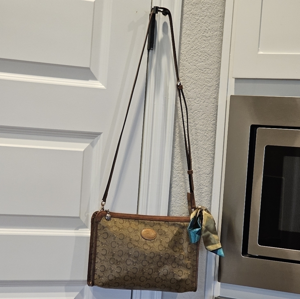 Céline "C" Monogram Horse & Carraige Coated Canvas Clutch w/Strap & Twilly Added - Picture 8 of 16